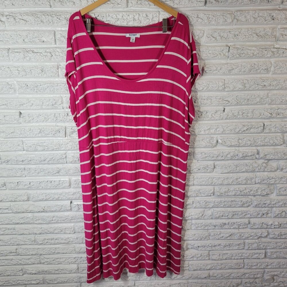 Old Navy Womens Dress 3X Plus Cap Sleeve Pink Stripe Rayon Blend STR137E